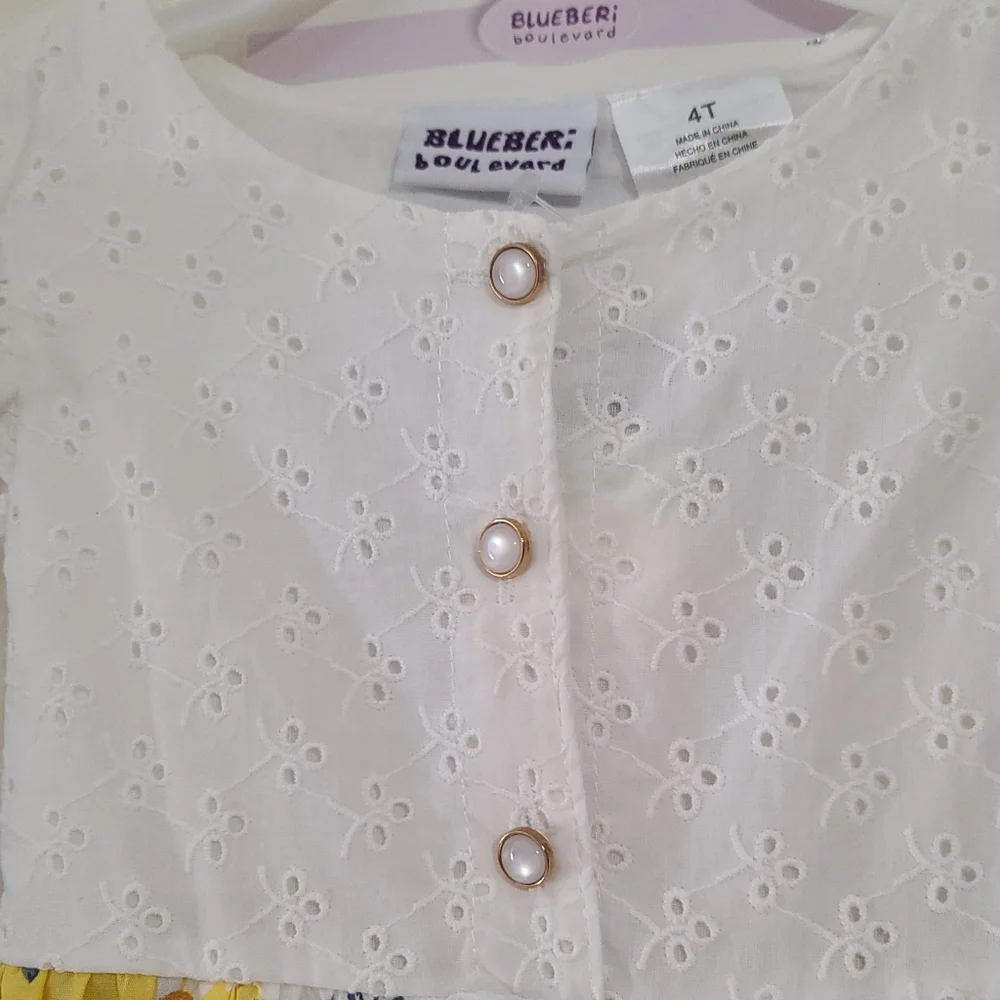 New Blueberi Boulevard Girls 4T Floral Summer Cotton Dress with Sunhat